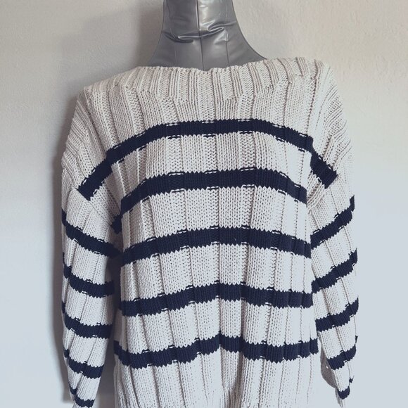 Zara chunky-knit cotton striped sweater, size S, cream/black - Picture 2 of 9